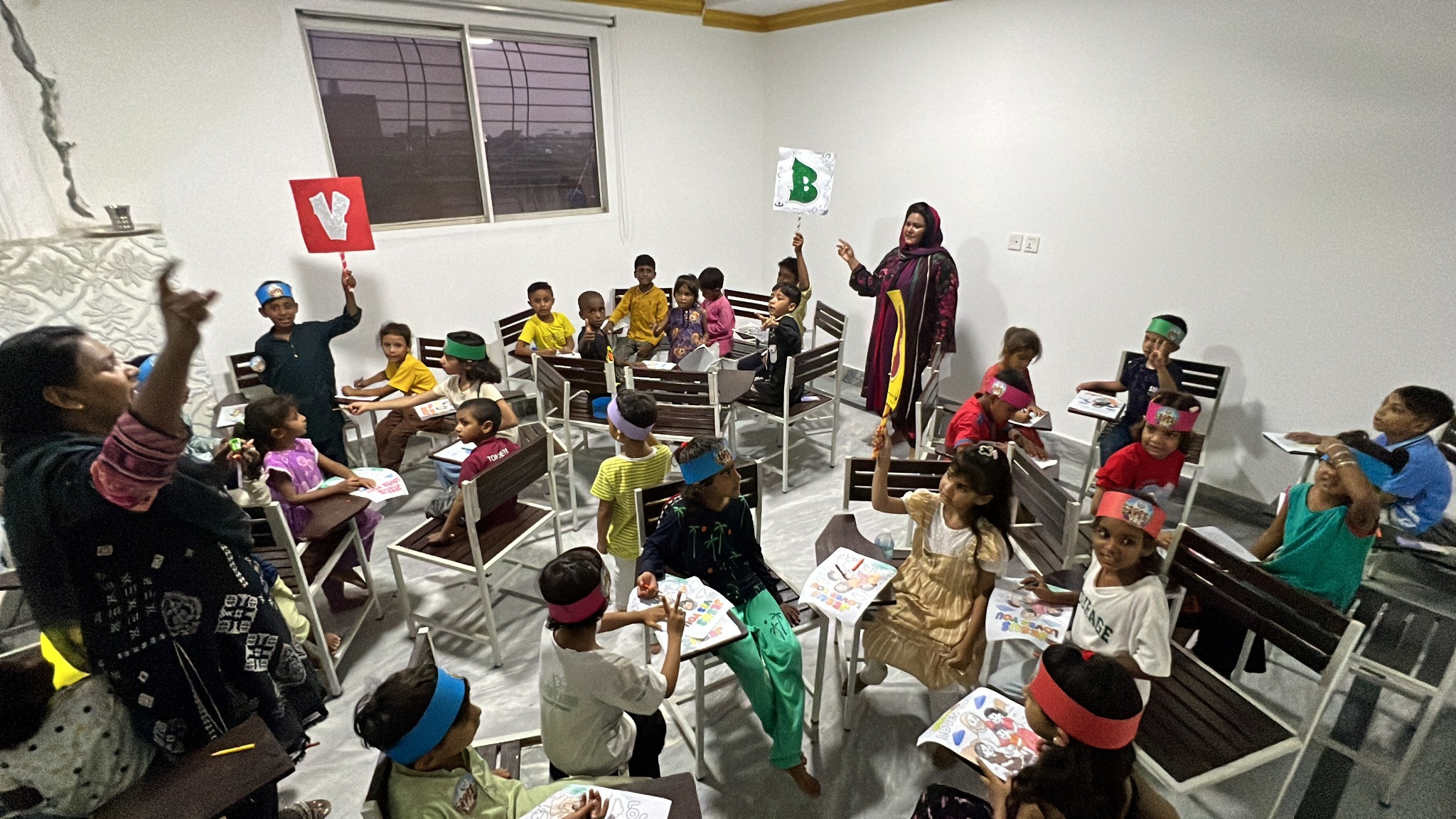 A classroom moment where Scripture is taught interactively.